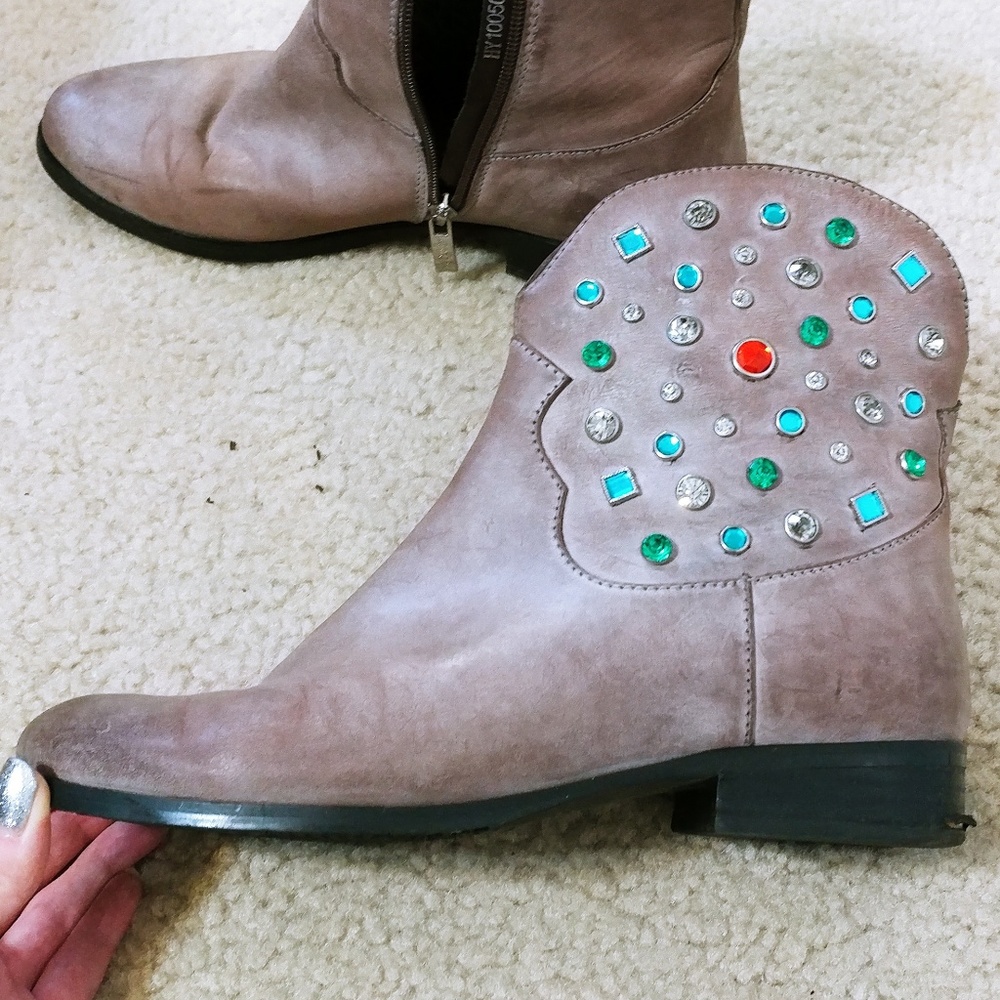 Real leather rhinestone boots